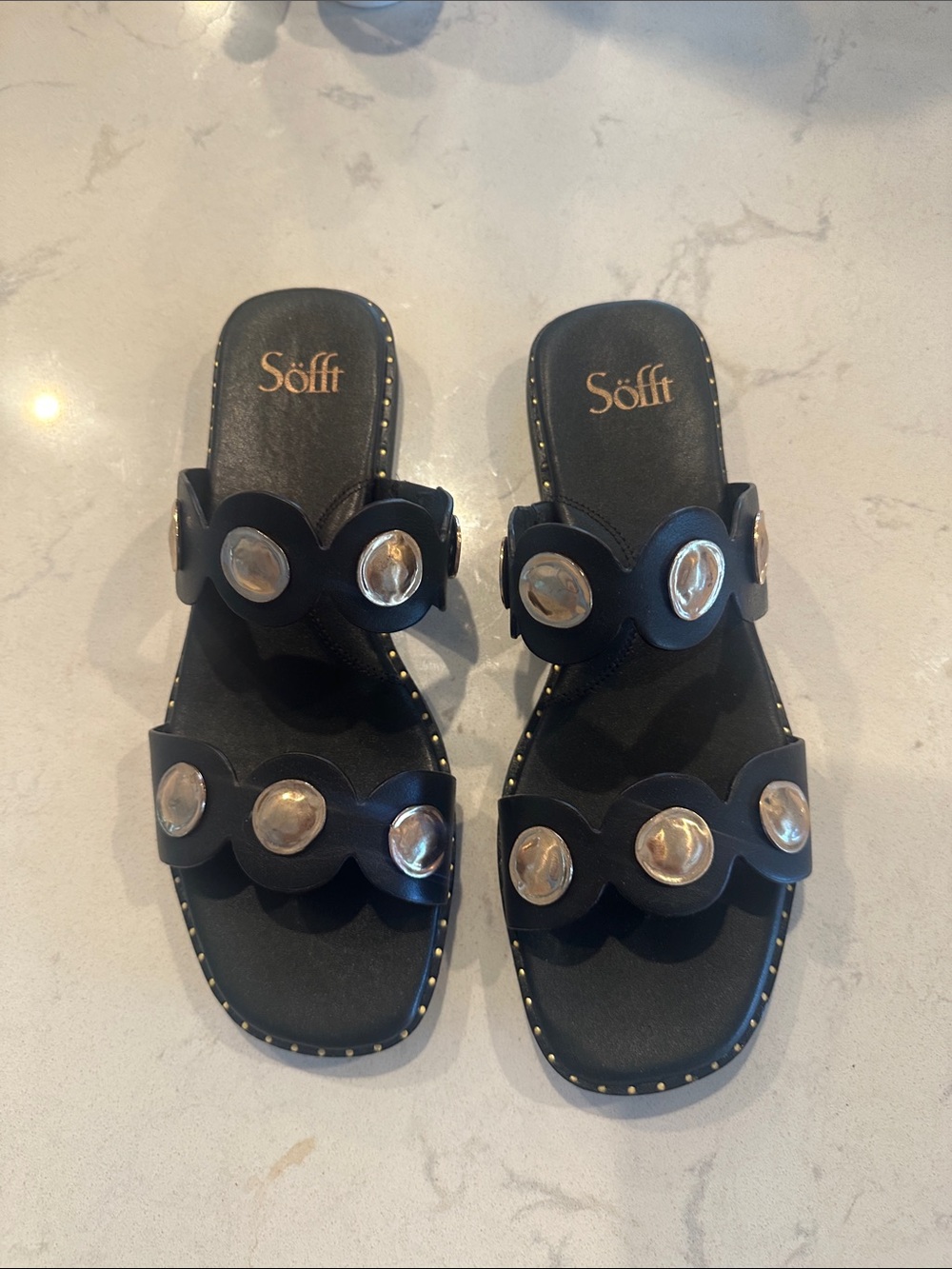 NWT Black Silver Stud Slide Statement Sandals (with arch support) 9M